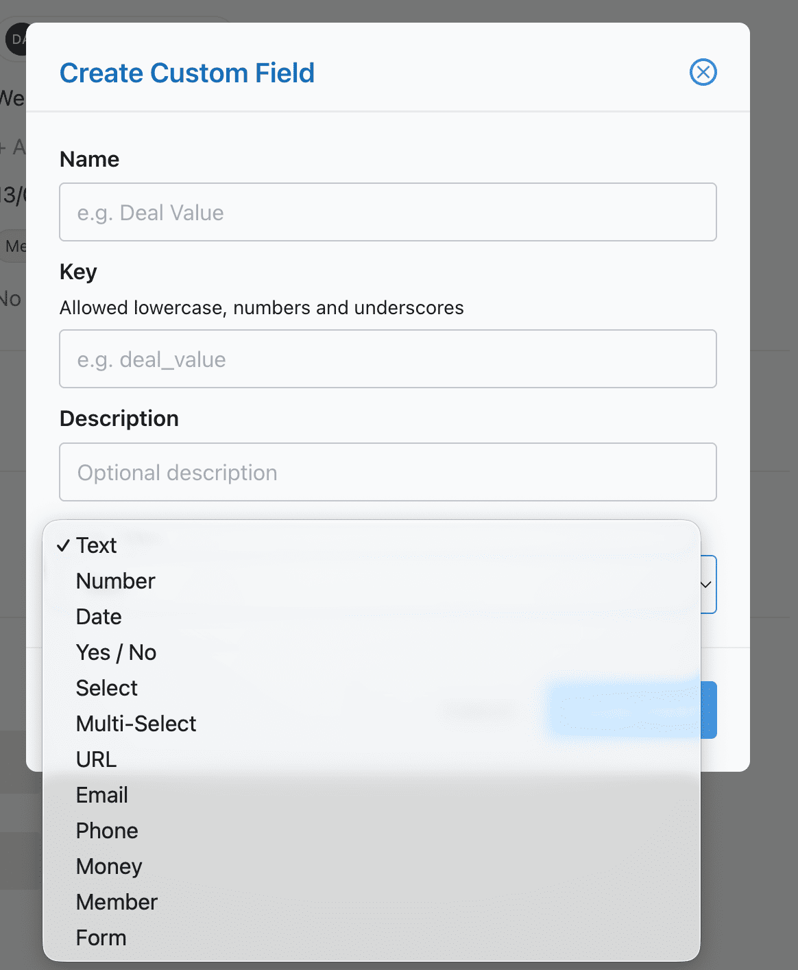 Field type picker in Slateo