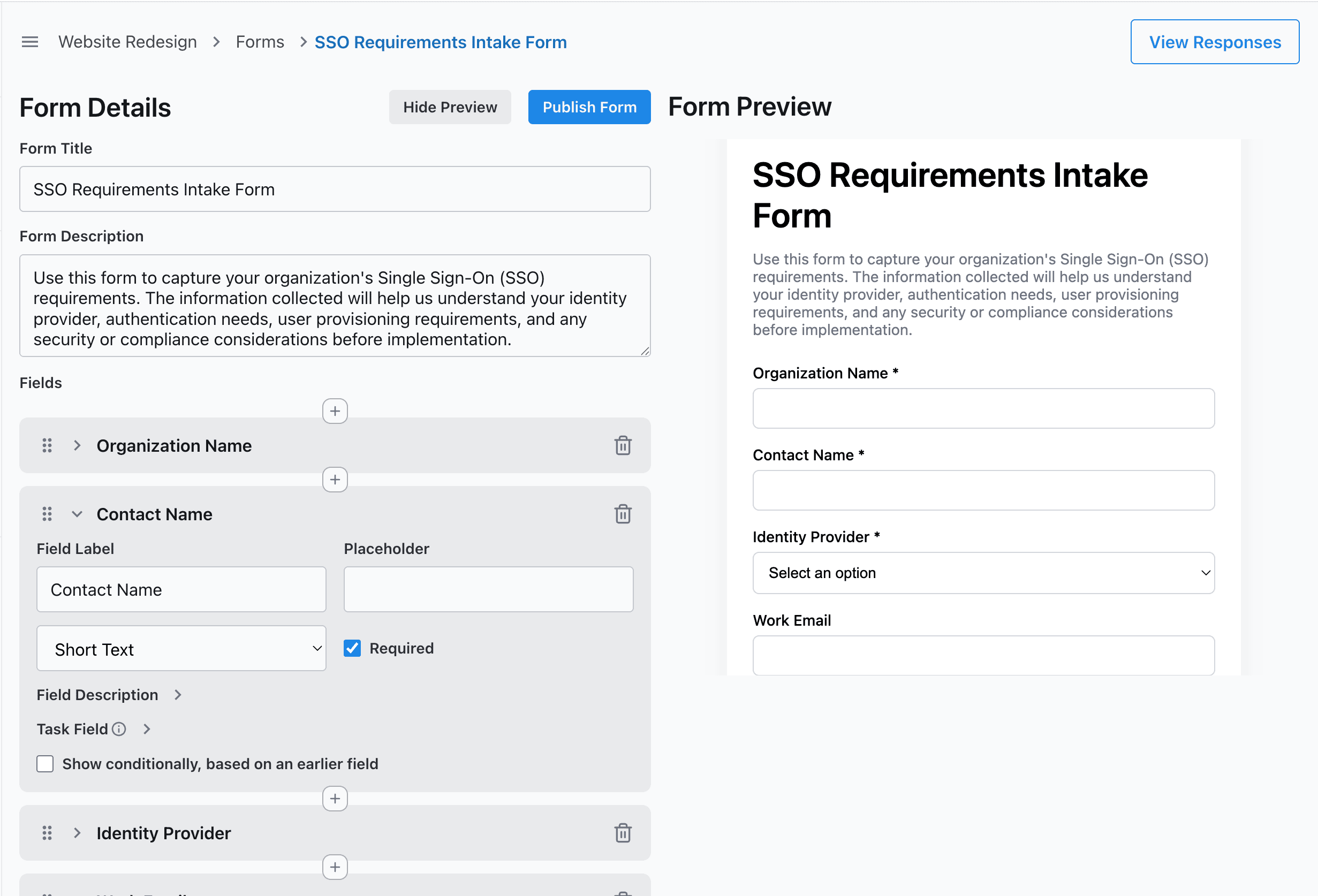 Drag-and-drop form builder in Slateo