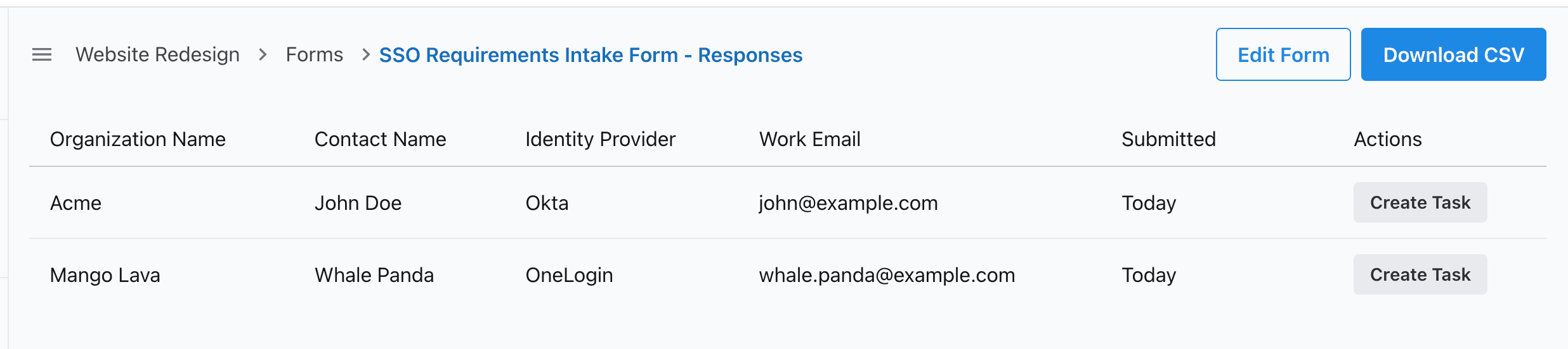 Form responses table in Slateo