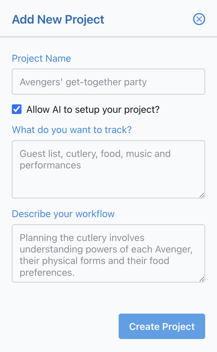 AI Project Creation Screenshot