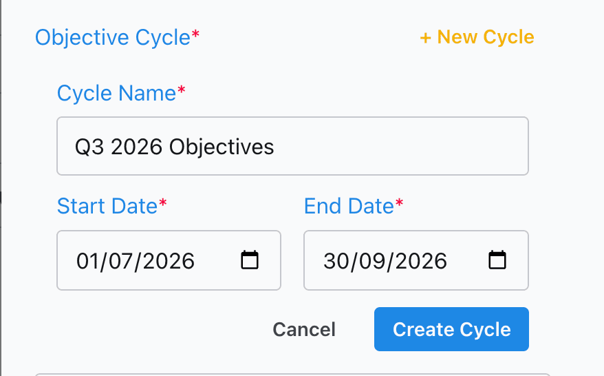 OKR cycle list in Slateo