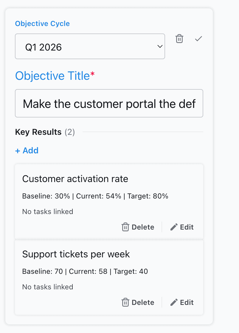 Objective detail view in Slateo