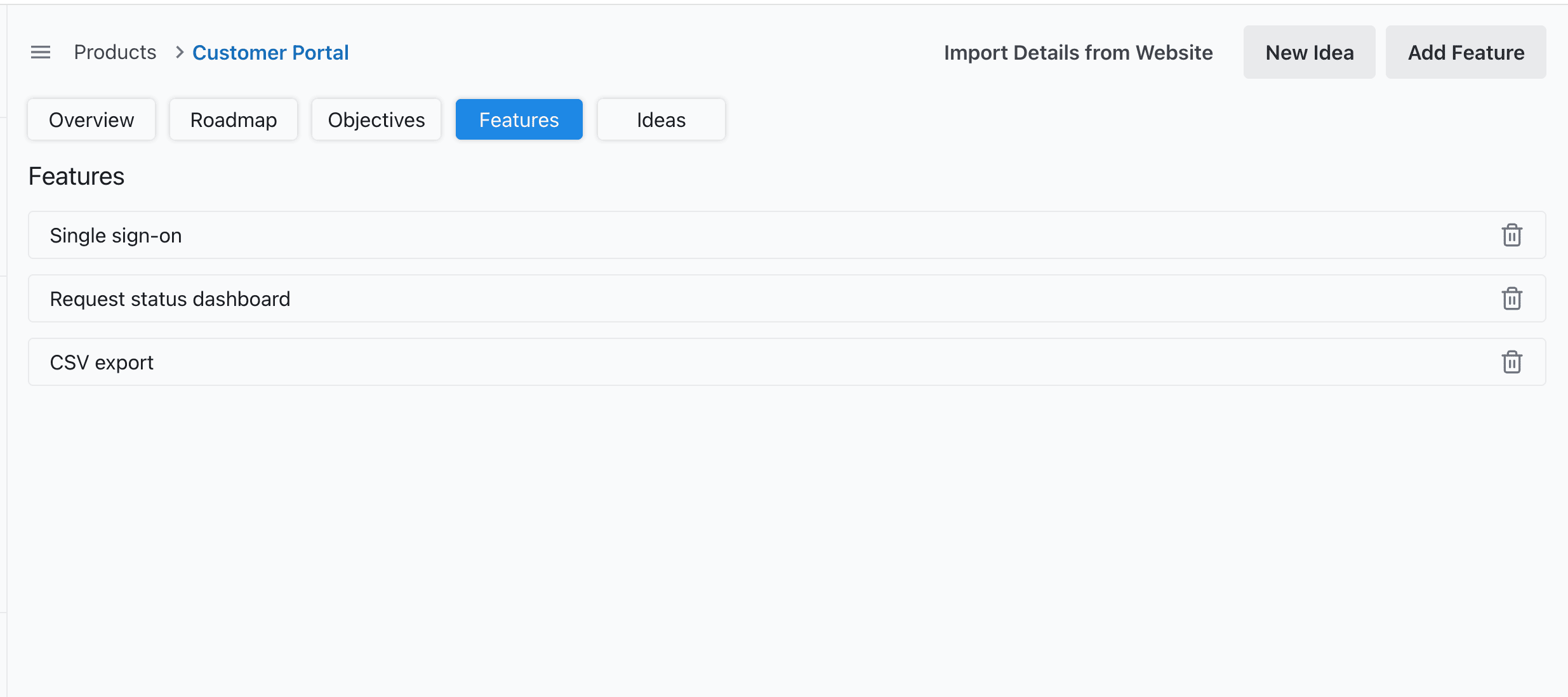 Feature list in Slateo